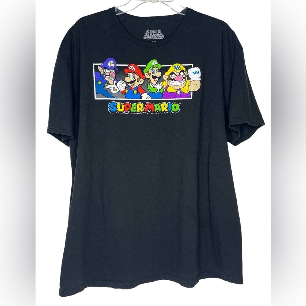 Super Mario Brothers Black Mens Graphic Short Sleeve Tshirt Size 2XL